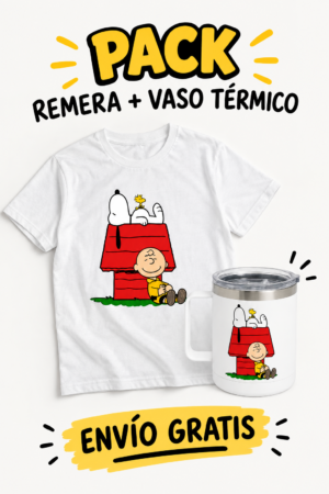 PACK REMERA + VASO TÉRMICO Snoopy Home